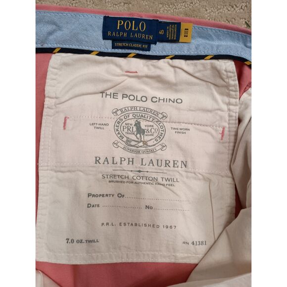 NWT Polo Ralph Lauren Shorts Men Size 40 Pink Classic Fit Chino, 9 Inch Inseam - Picture 3 of 9